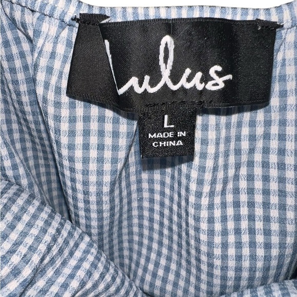 Lulus Blue & White Gingham Puff Sleeve Mini Dress – Size Large - Picture 6 of 7